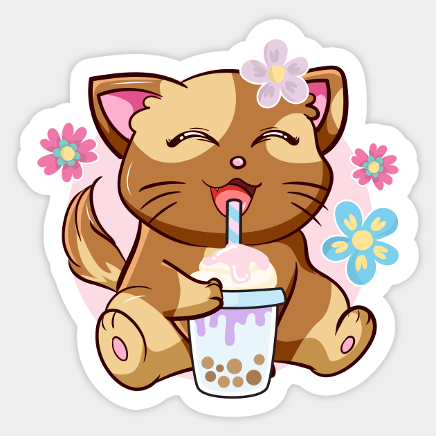 Boba Cat Tea Neko Girl Teen Bubble Kawaii Anime Japanese Sticker by jodotodesign